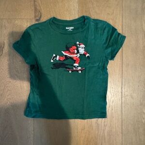 Old Navy Green Kids Tee with Skateboarding Santa